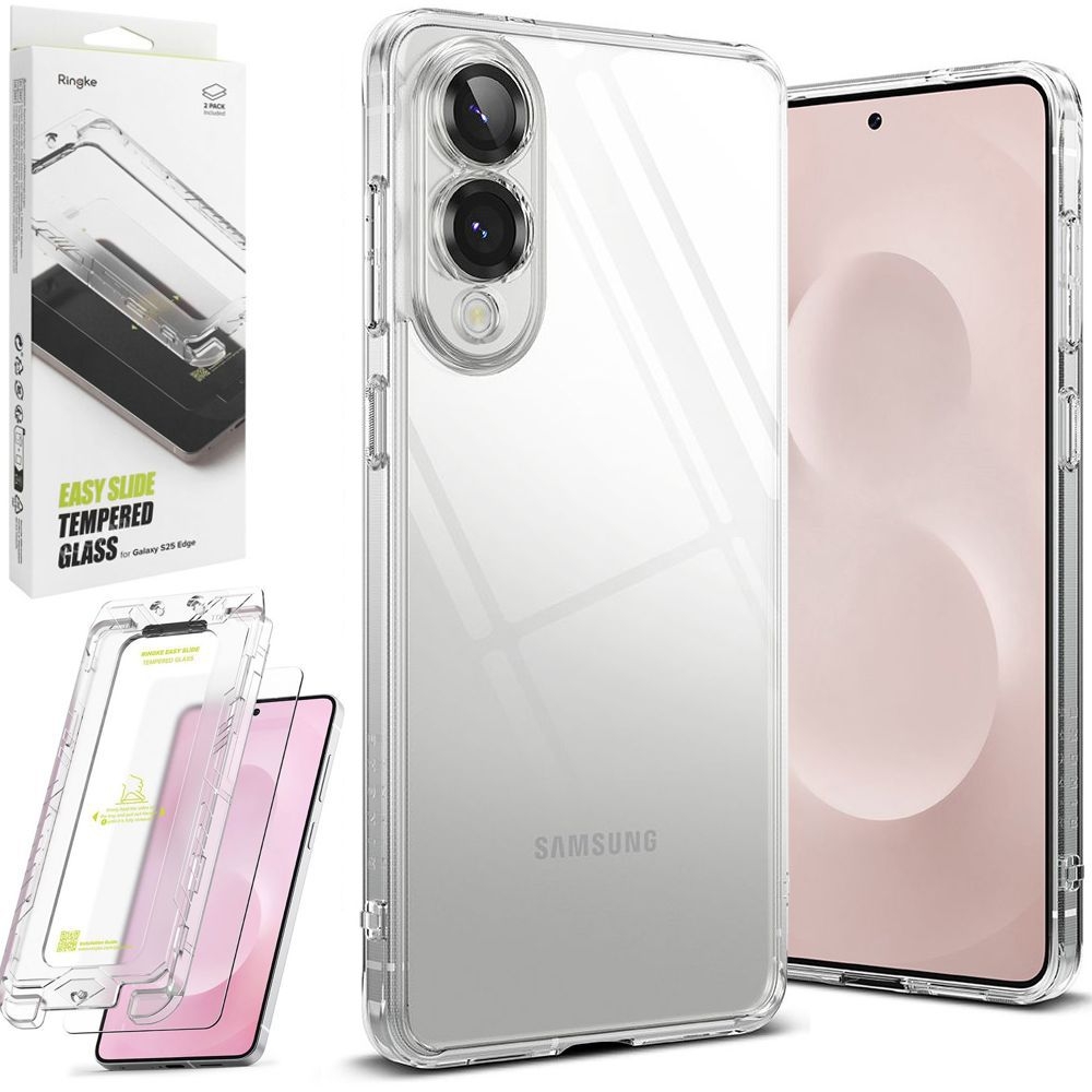 Etui RINGKE Fusion | Bezbarwne | Clear + 2x SZKŁO Ringke do Samsung Galaxy S25 Edge