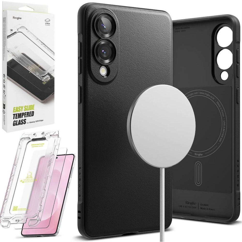 Etui RINGKE Onyx Magnetic | Black + 2x SZKŁO Ringke do Samsung Galaxy S25 Edge
