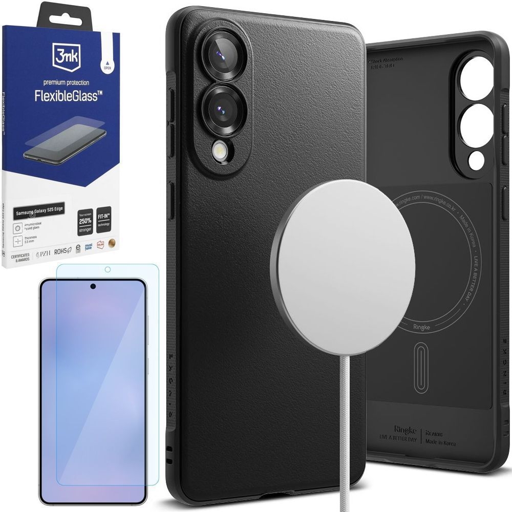 Etui RINGKE Onyx Magnetic | Black + SZKŁO 3mk FG do Samsung Galaxy S25 Edge