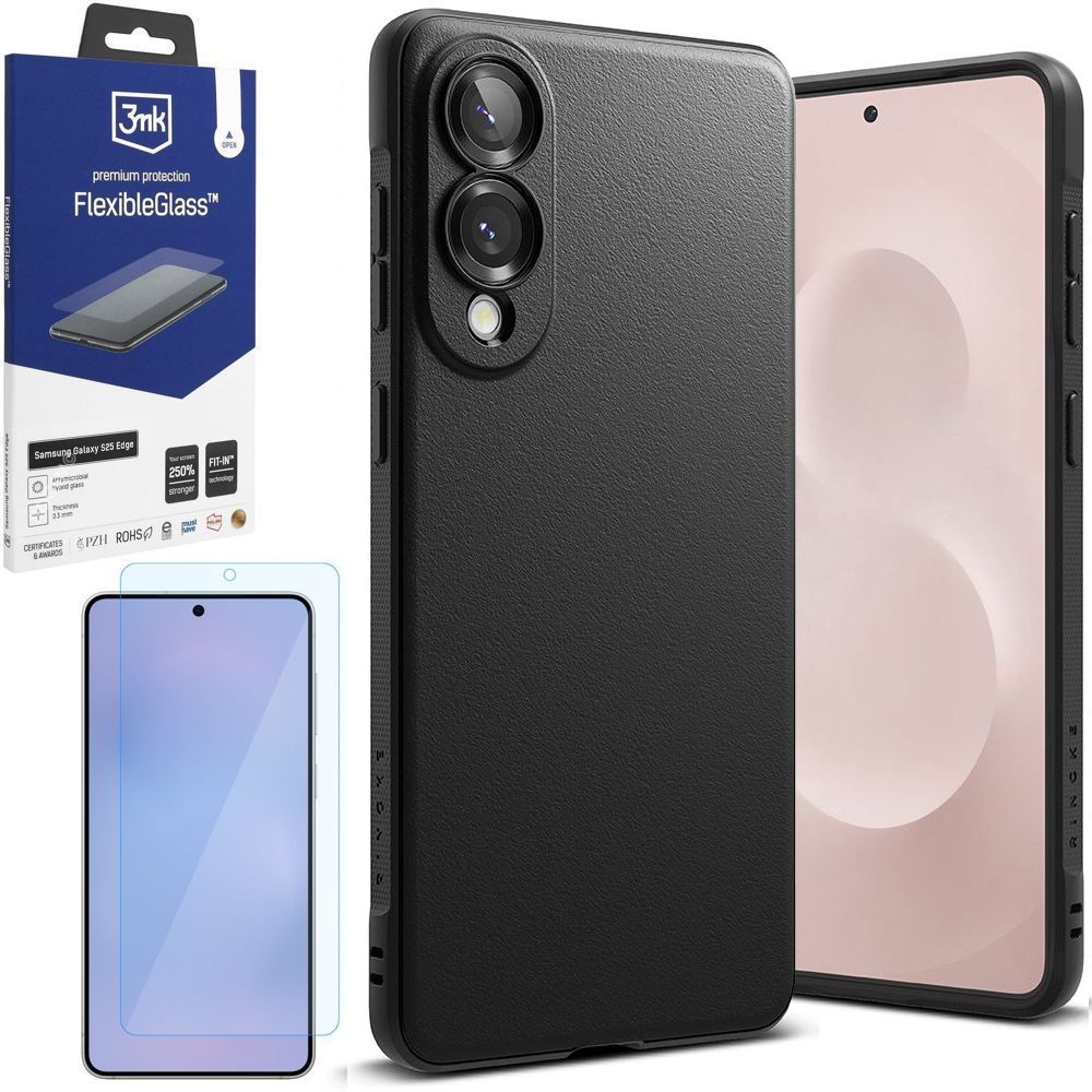 Etui RINGKE Onyx | Black + SZKŁO 3mk FG do Samsung Galaxy S25 Edge