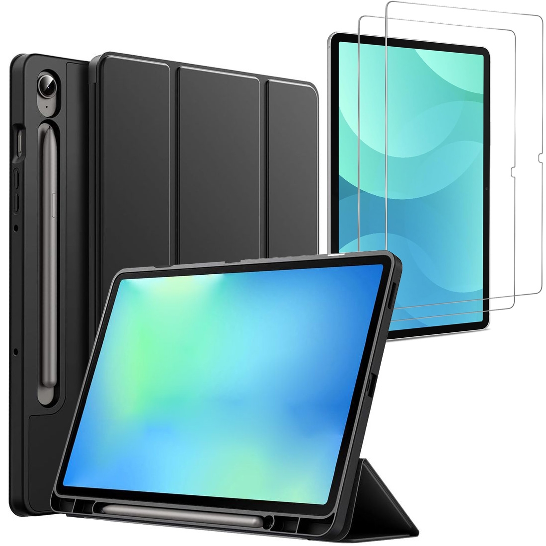 Zamykane Etui Smart Case na Pen | Czarne + 2x SZKŁO do Samsung Galaxy Tab S10 FE+ Plus 13.1