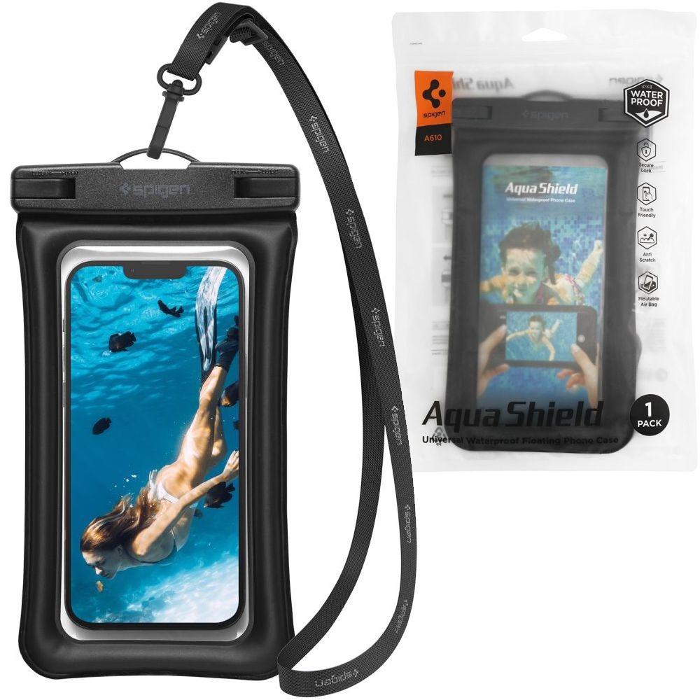 Spigen Aqua Shield A610 | Pływające Wodoszczelne Etui IPX8 | do 8.2&#8243; | Czarne