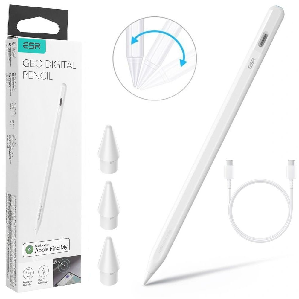 ESR Geo Pencil | Bezprzewodowy Magnetyczny Rysik z USB-C | Biały | Znajdź Find My Apple