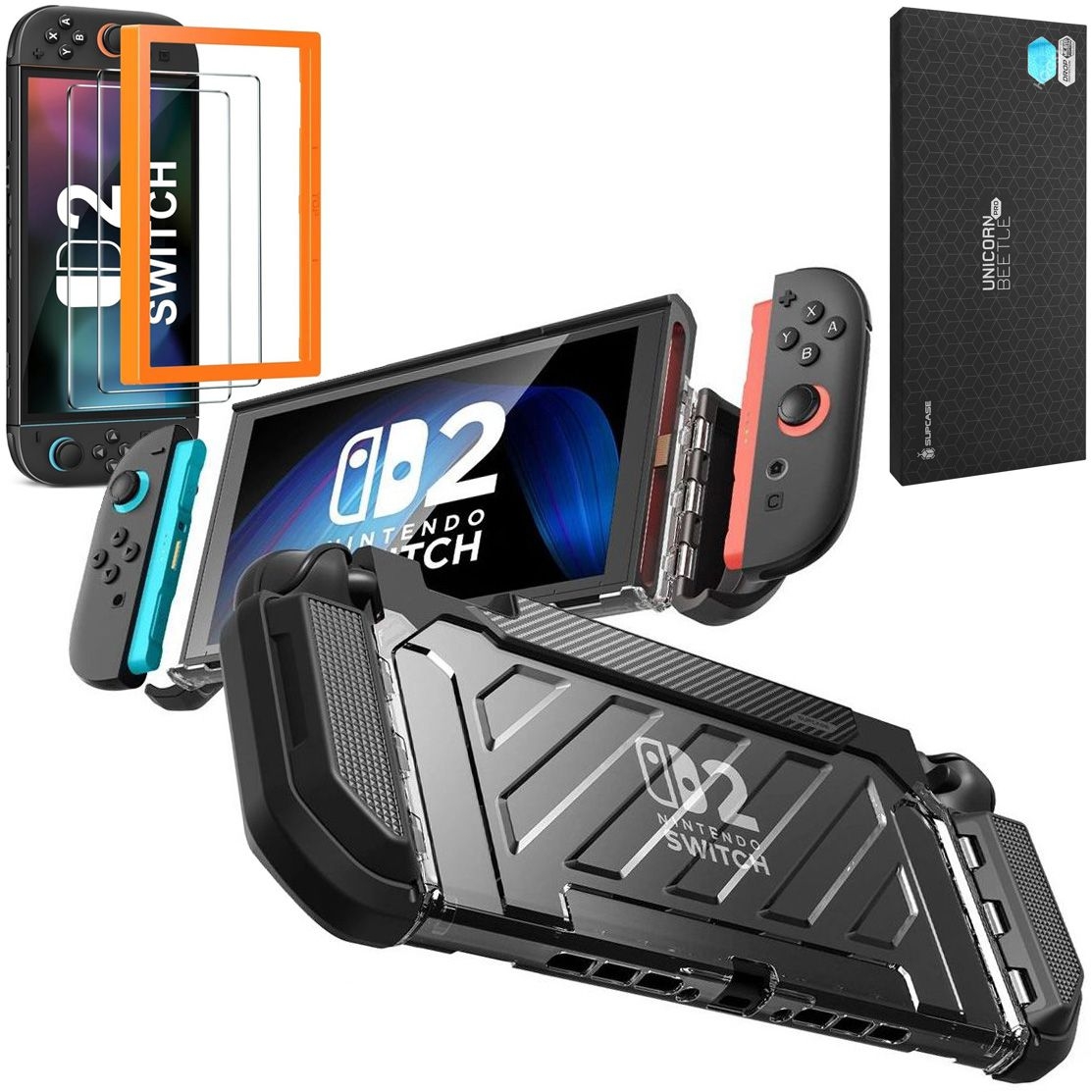 Pancerne Etui SUPCASE Unicorn Beetle Pro | Black + 2x SZKŁO do Nintendo Switch 2