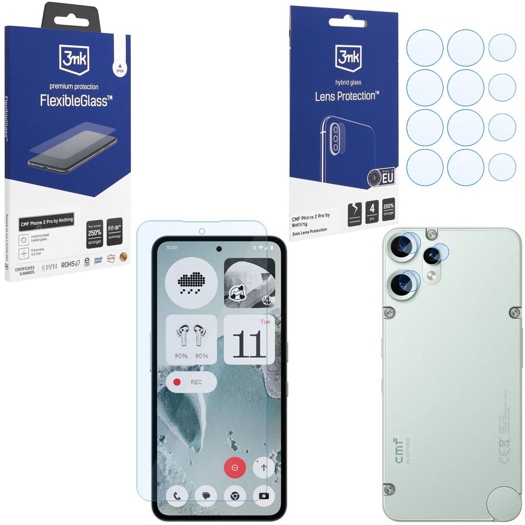 SZKŁO 3mk Flexible Glass + 4x APARAT Lens Protection do CMF by Nothing Phone 2 Pro 5G