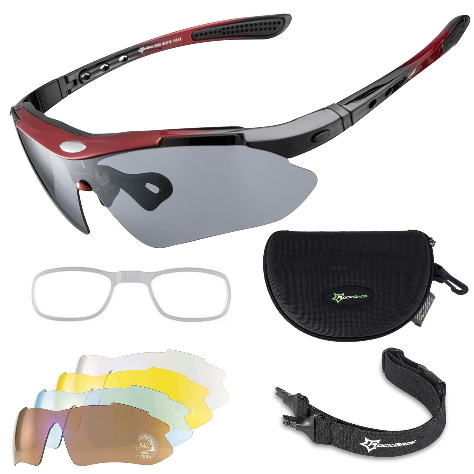 RockBros | Okulary Rowerowe Polaryzujące | UV400 | + 4 wymienne szkła | Czarno-czerwone