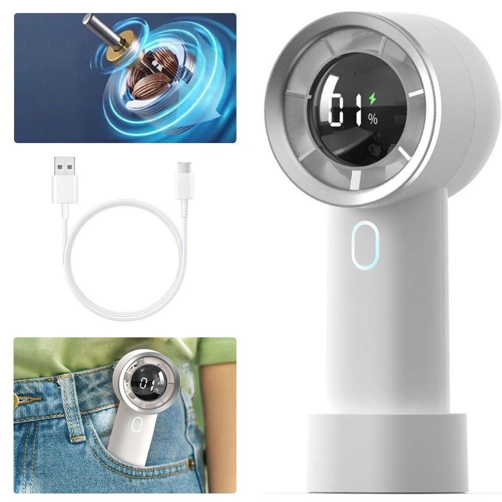 Mały Przenośny Wiatrak Wentylator | USB-C 3000mAh 12000obr/min | Biały