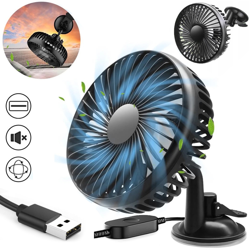Mocny Wentylator Wiatrak Samochodowy 360° | Przyssawką na Deskę Szybę | USB