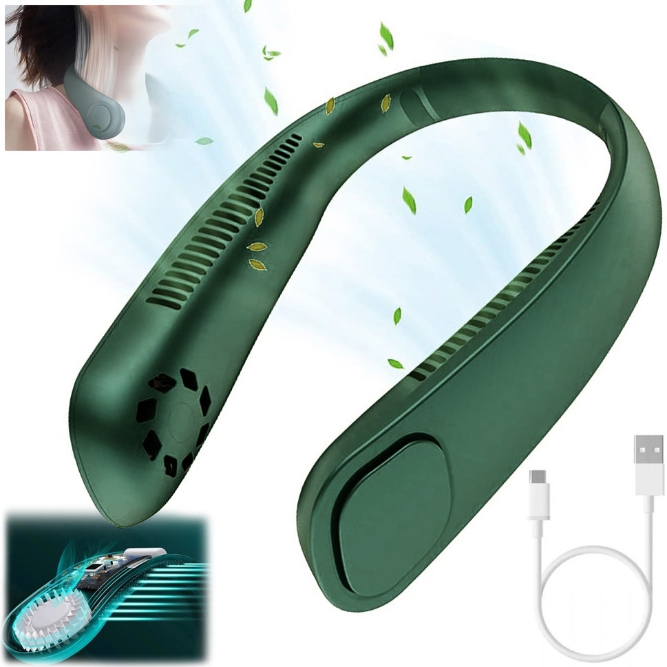 Wentylator Wiatrak na Szyję Bezprzewodowy Przenośny | 3 Tryby Pracy | Zielony