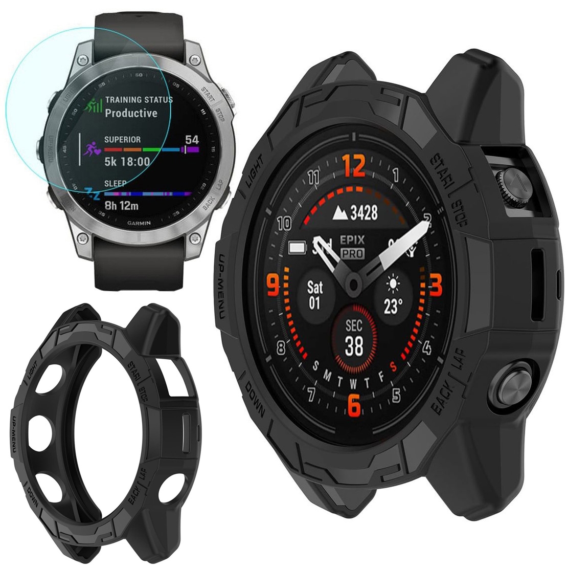 Etui Soft DEFENSE Case | Black + SZKŁO do Garmin Fenix 7