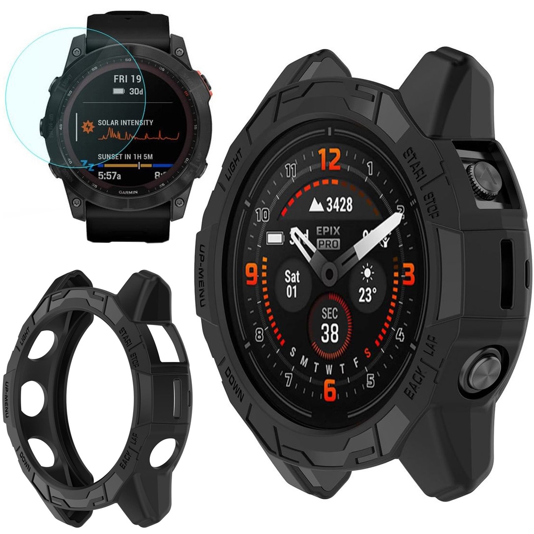 Etui Soft DEFENSE Case | Black + SZKŁO do Garmin Fenix 7X