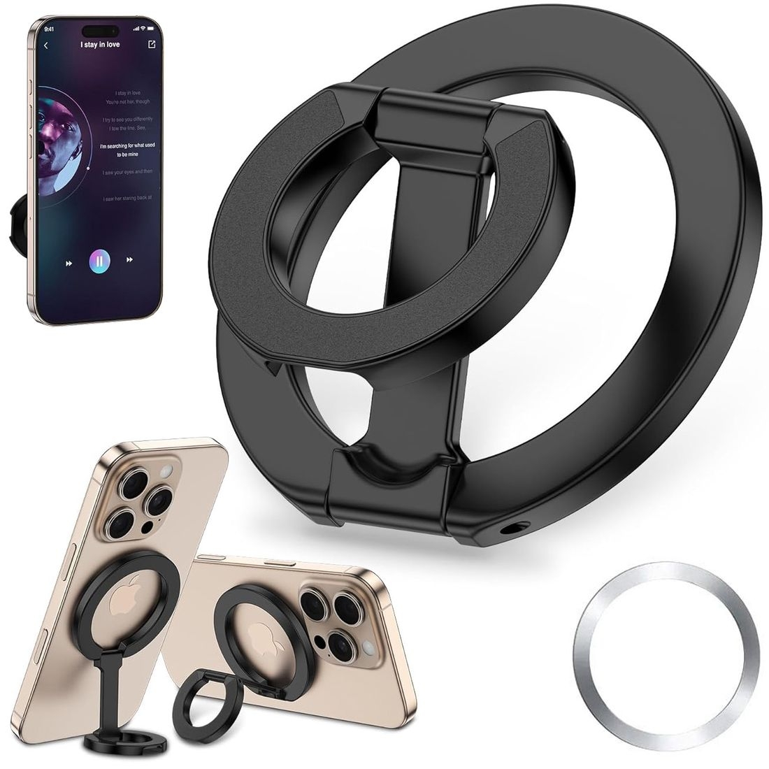 Magnetyczny Uchwyt Ring | Rozkładana Podstawka do Telefonu na MagSafe | Black