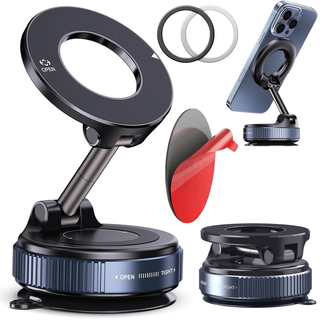 TP | Składany Uchwyt Samochodowy z MagSafe do Apple iPhone + Podkładka + 2x Ring