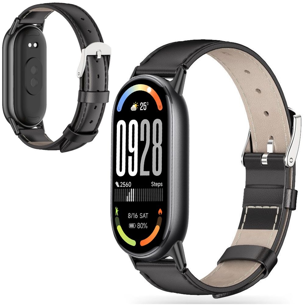 Skórzany Pasek Leather Band | Czarny do Xiaomi Smart Band 10 / 9 / 8 / NFC