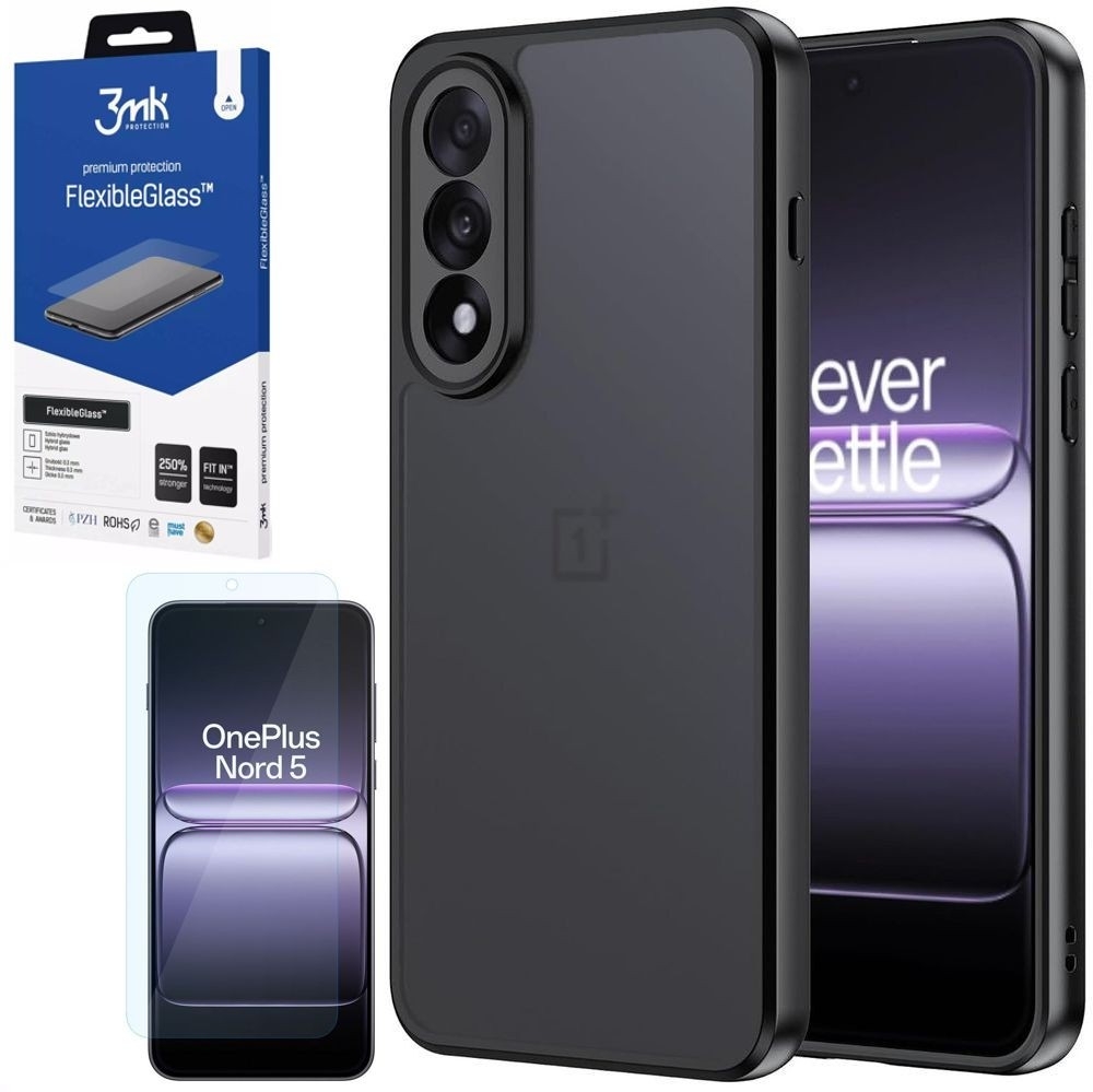 Etui Hybrydowe Matte Case | Black + SZKŁO 3mk Flexible Glass do OnePlus Nord 5