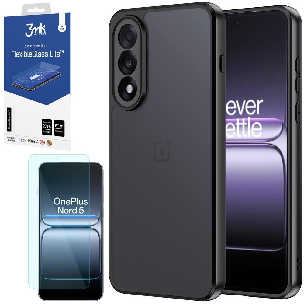 Etui Hybrydowe Matte Case | Black + SZKŁO 3mk FG Lite do OnePlus Nord 5