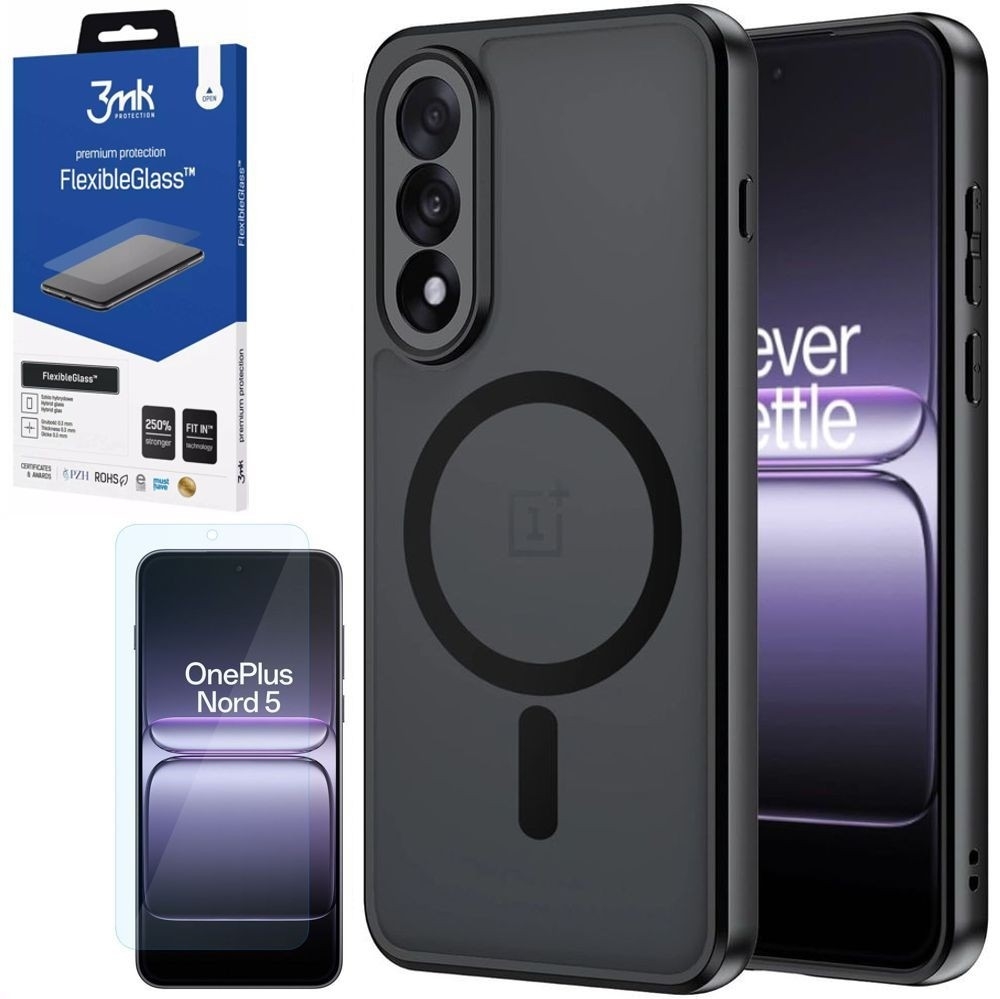 Etui Hybrydowe Matte Case z MagSafe | Black + SZKŁO 3mk Flexible Glass do OnePlus Nord 5