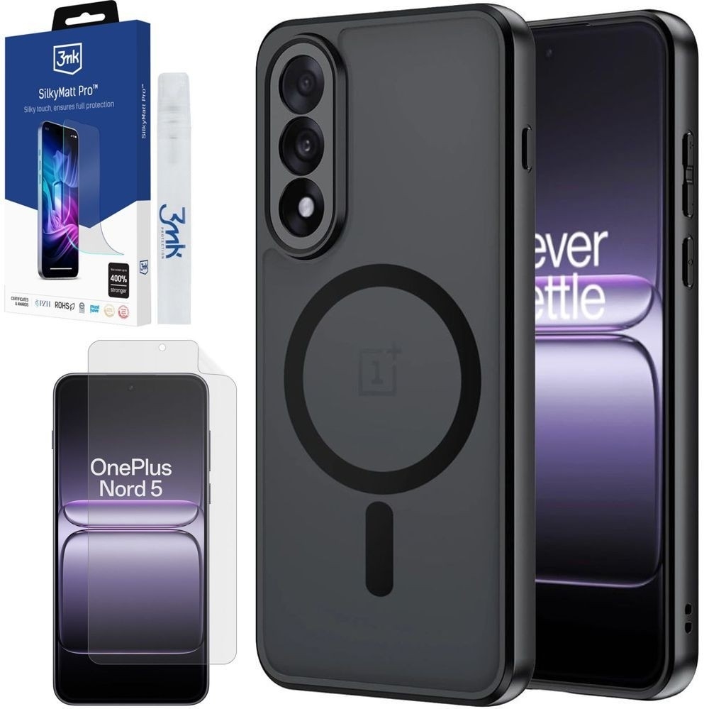 Etui Hybrydowe Matte Case z MagSafe | Black + FOLIA 3mk SilkyMatt do OnePlus Nord 5