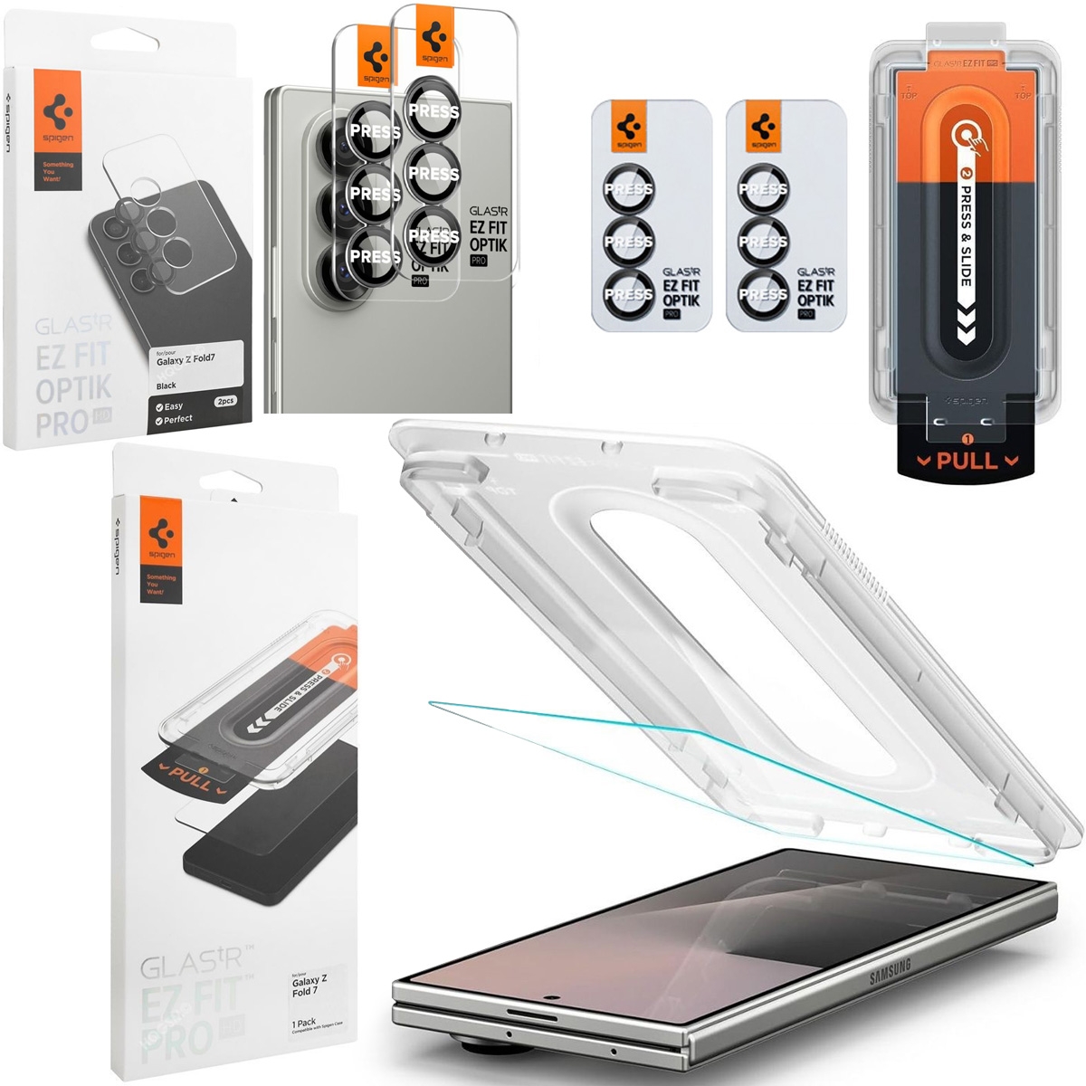 SPIGEN: Szkło GLAS.tR EZ FIT z Aplikatorem + 2x EZ Fit OPTIK Pro Szkła na Aparat | Black do Samsung Galaxy Z Fold7