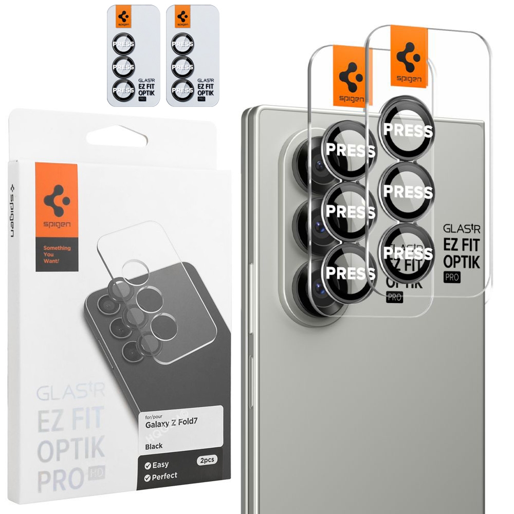 2x SPIGEN EZ Fit OPTIK Pro | Osobne Szkła Hartowane na Aparat | Black do Samsung Galaxy Z Fold7