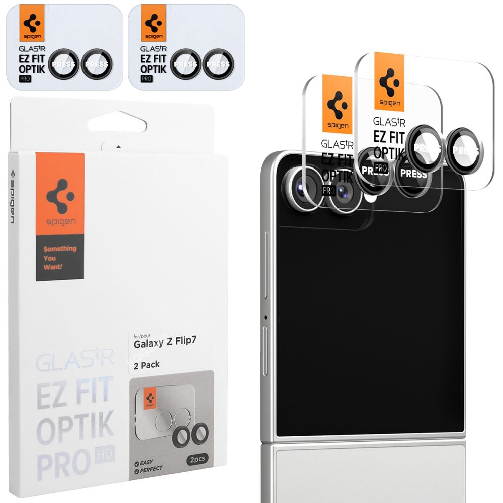 2x SPIGEN EZ Fit OPTIK Pro | Osobne Szkła Hartowane na Aparat | Black do Samsung Galaxy Z Flip7