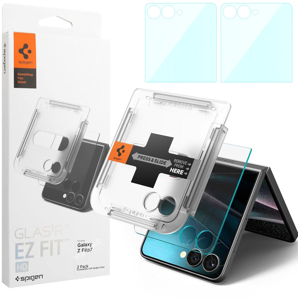 2x Szkło Hartowane SPIGEN GLAS.tR EZ FIT z Aplikatorem do Samsung Galaxy Z Flip7