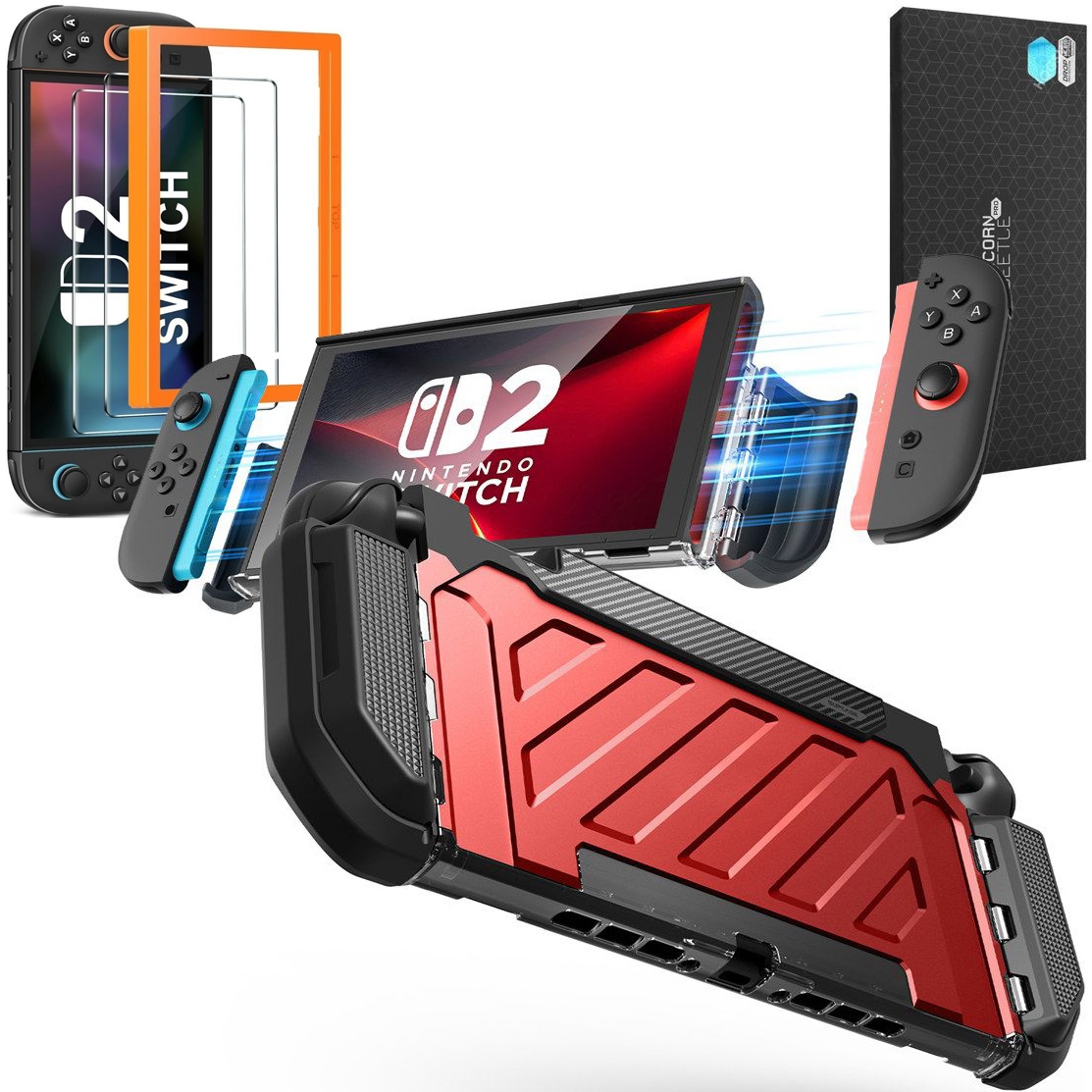 Pancerne Etui SUPCASE Unicorn Beetle Pro | Ruddy + 2x SZKŁO do Nintendo Switch 2