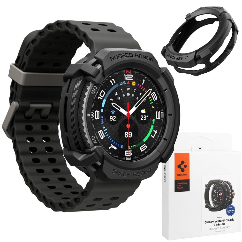Etui SPIGEN Rugged Armor | Matte Black do Samsung Galaxy Watch 8 Classic 46mm