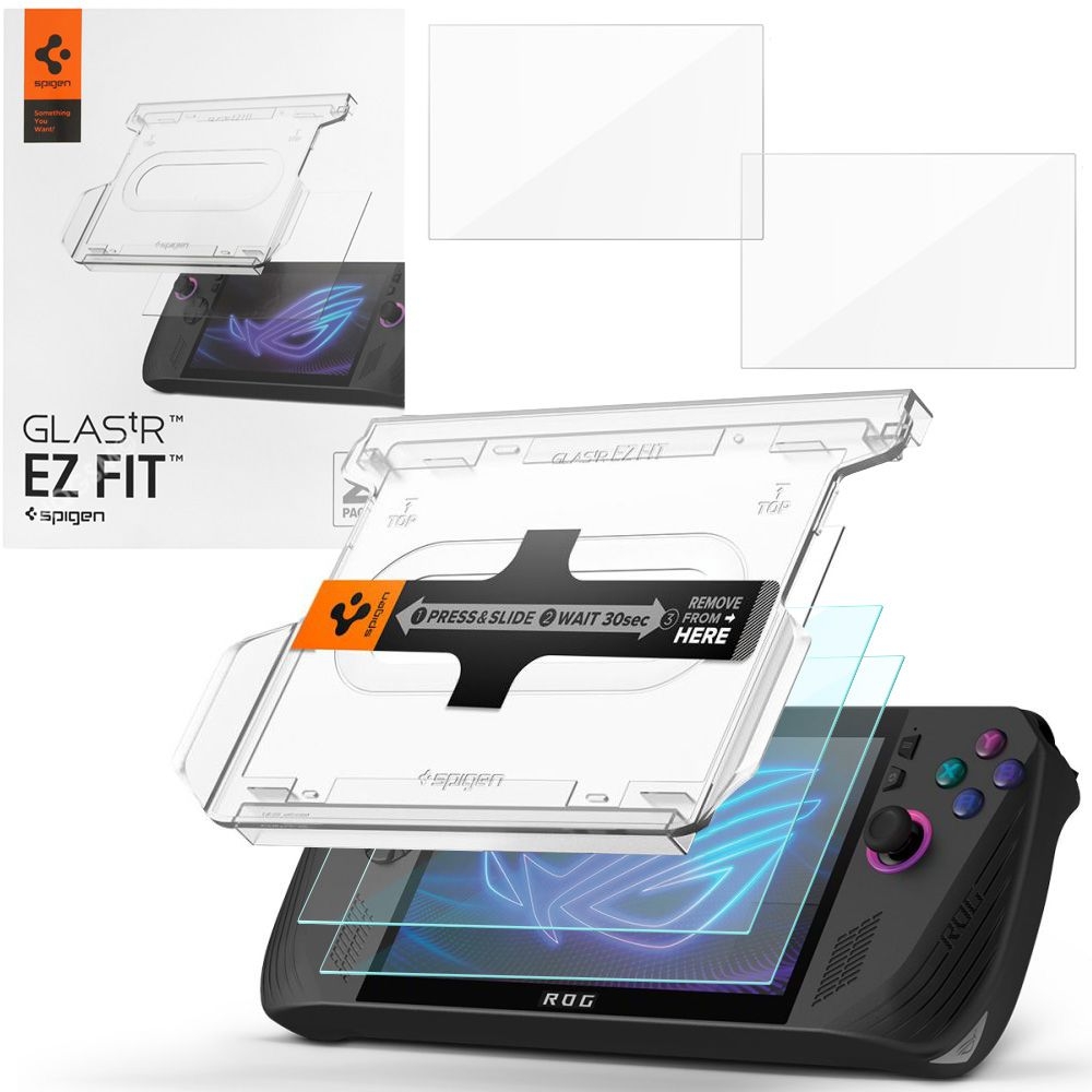 2x Szkło Hartowane SPIGEN GLAS.tR EZ FIT + Ramka Instalacyjna do ASUS Rog Ally X (2024)