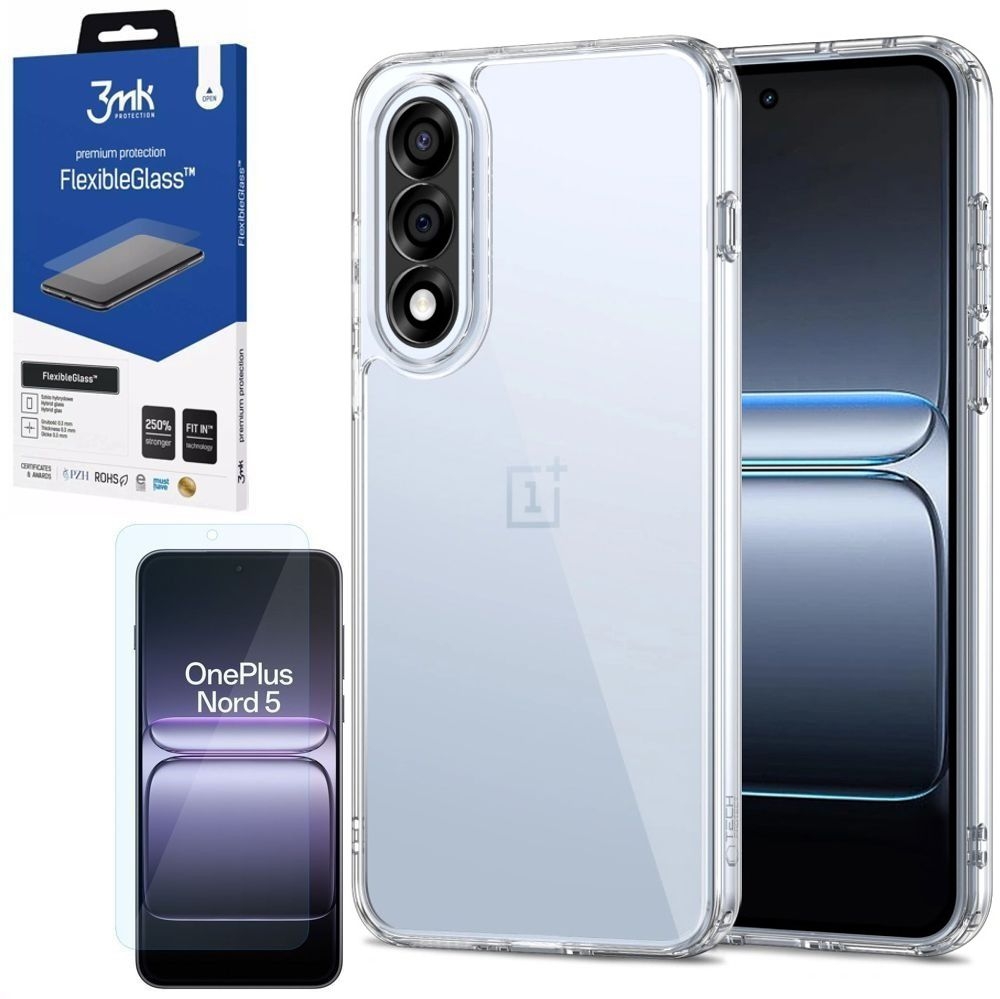 Etui Clear Hybrid Case | Crystal + SZKŁO 3mk Flexible Glass do OnePlus Nord 5