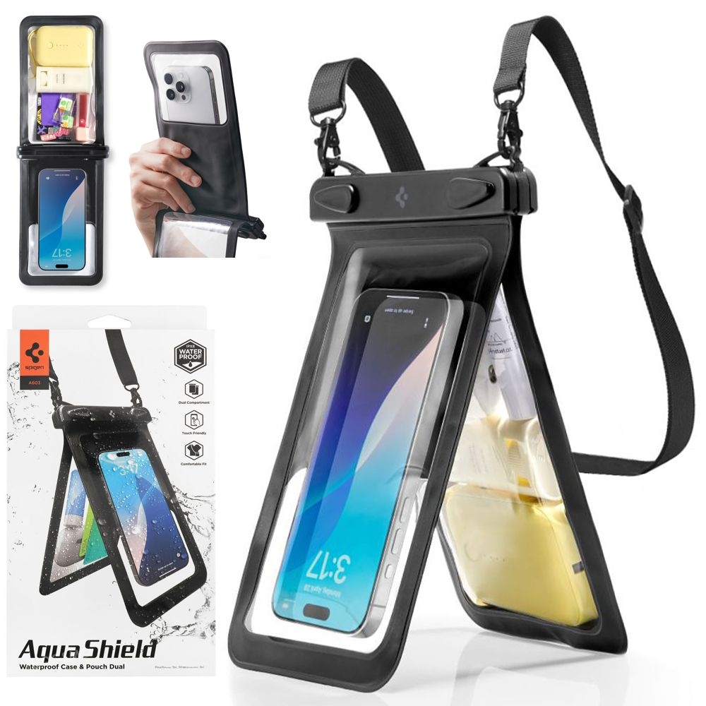 Spigen Aqua Shield A603 | Podwójne Wodoszczelne Etui IPX8 | do 8.2&#8243; | Czarne
