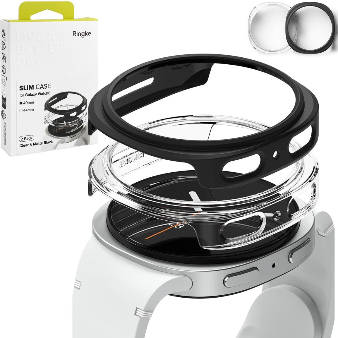 2x Etui RINGKE Slim Case | Matte Black &#038; Clear do Samsung Galaxy Watch 8 40mm