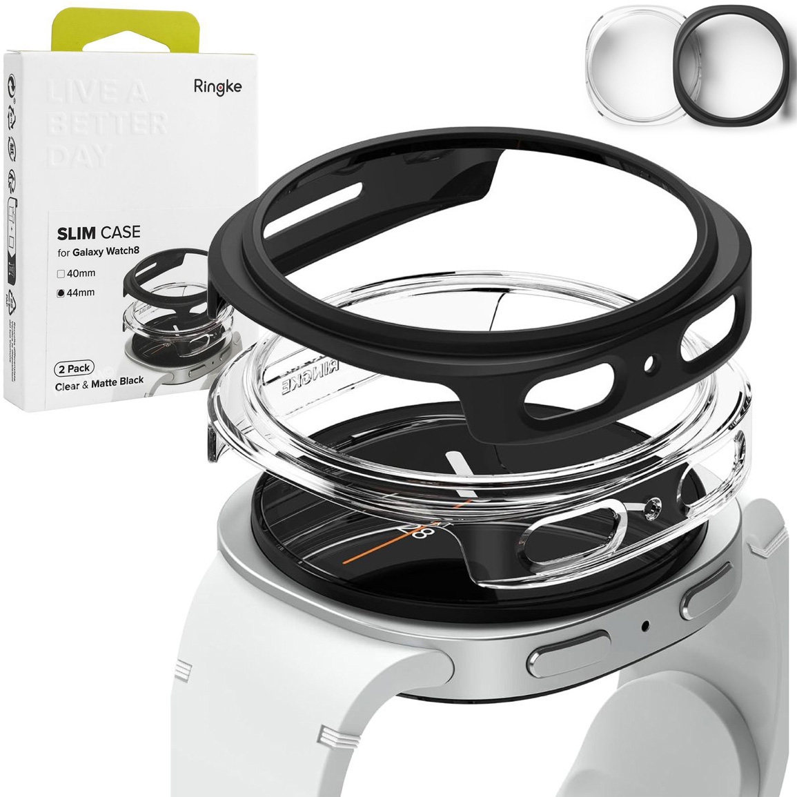 2x Etui RINGKE Slim Case | Matte Black &#038; Clear do Samsung Galaxy Watch 8 44mm