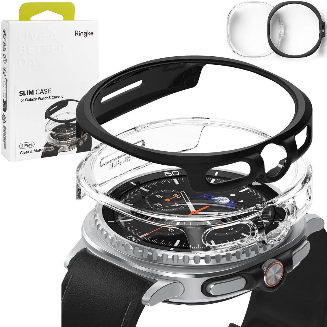 2x Etui RINGKE Slim Case | Matte Black & Clear do Samsung Galaxy Watch 8 Classic 46mm
