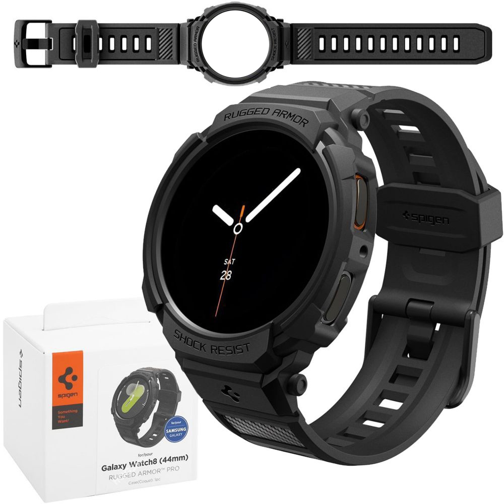 Etui + Pasek SPIGEN Rugged Armor PRO | Black do Samsung Galaxy Watch 8 44mm