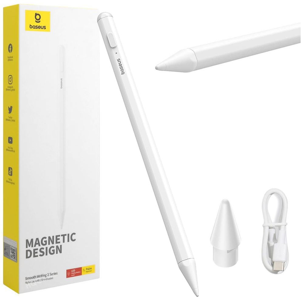 Baseus Pencil Writing2 | Magnetyczny Bezprzewodowy Rysik USB-C + Końcówka | Biały do Apple iPad