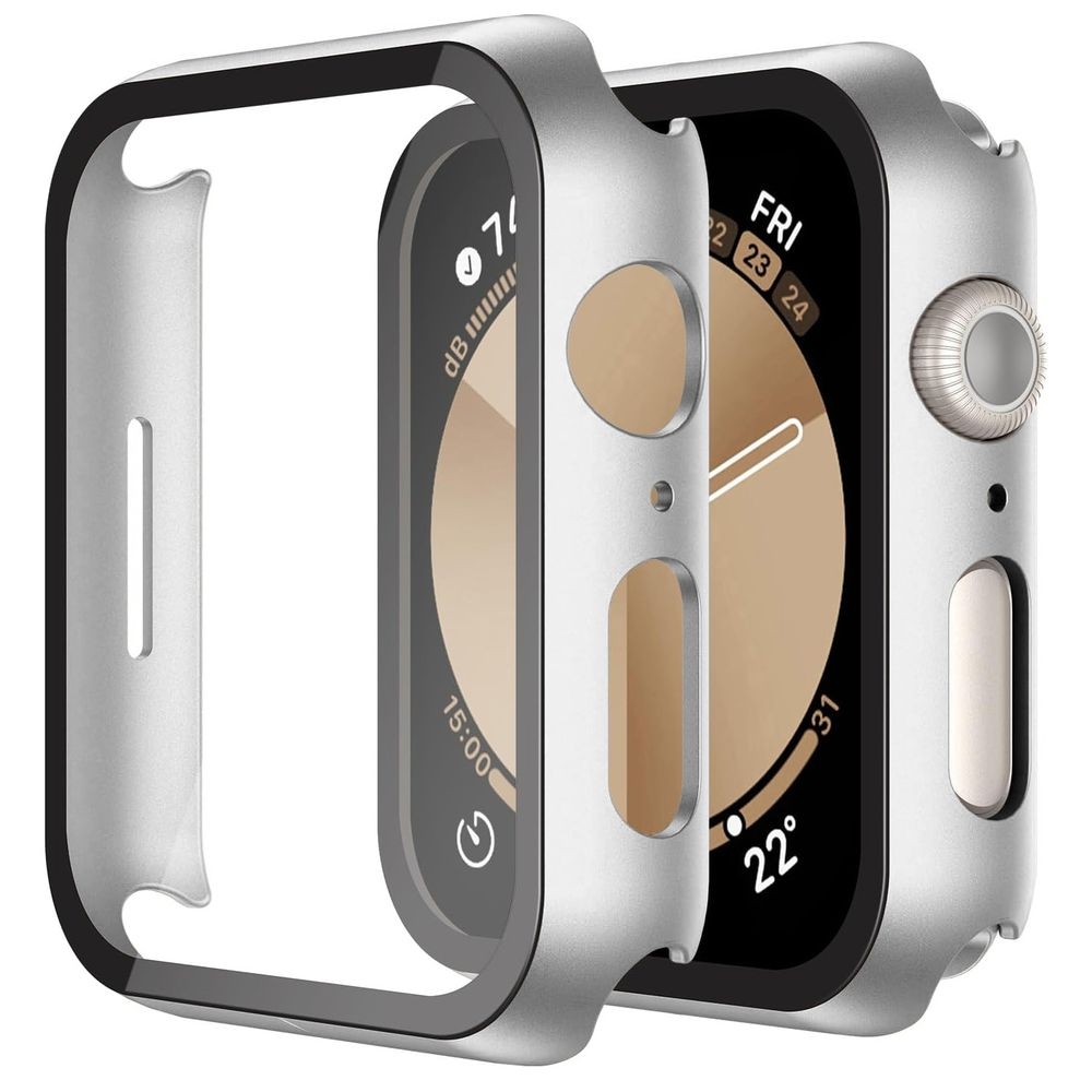 Defense Case 2w1 Etui + Szkło | Ochrona 360° | Silver do Apple Watch 9/8/SE 45/44mm