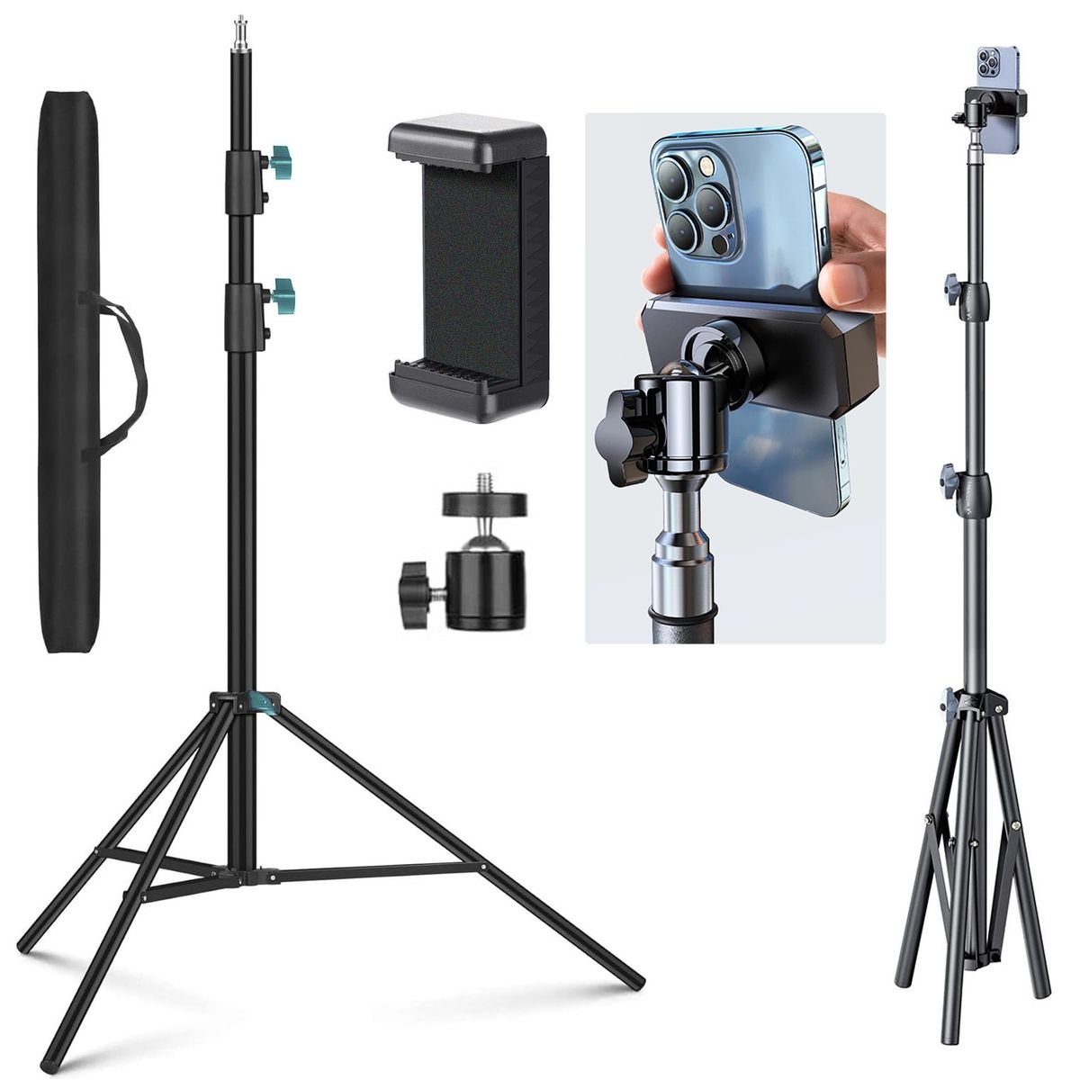 Wozinsky | Statyw Fotograficzny ze Stali Węglowej | 2w1 na Telefon i Aparat Kamerę Tripod | 170cm 1.7m