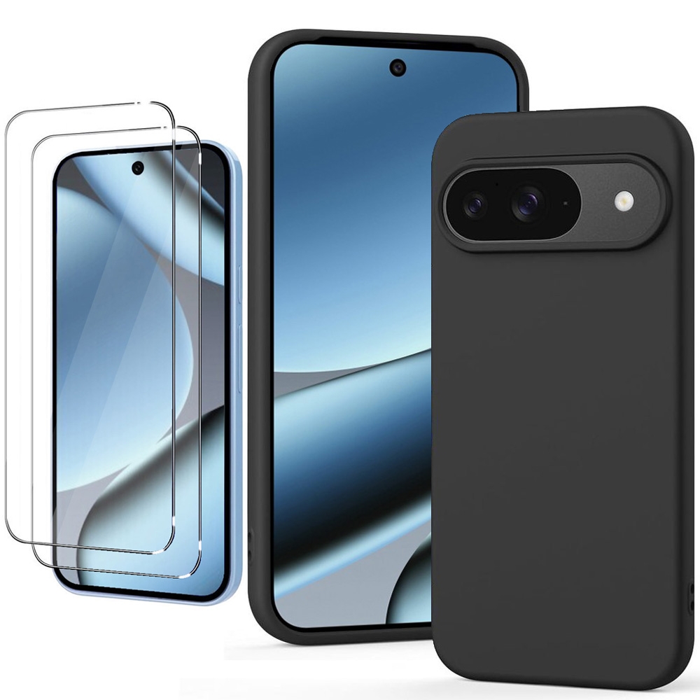 Etui Matt Silicone Case | Czarne + 2x SZKŁO do Google Pixel 10 / 10 Pro