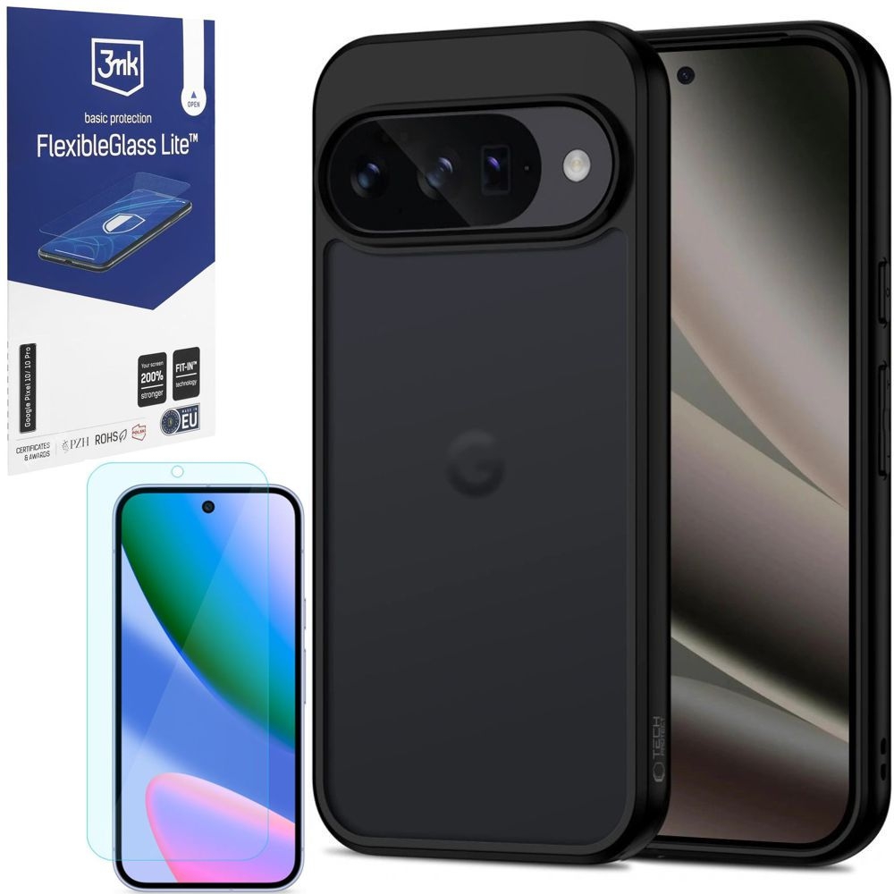 Etui Hybrydowe Matte Case | Black + SZKŁO 3mk Flexible Glass Lite do Google Pixel 10 / 10 Pro