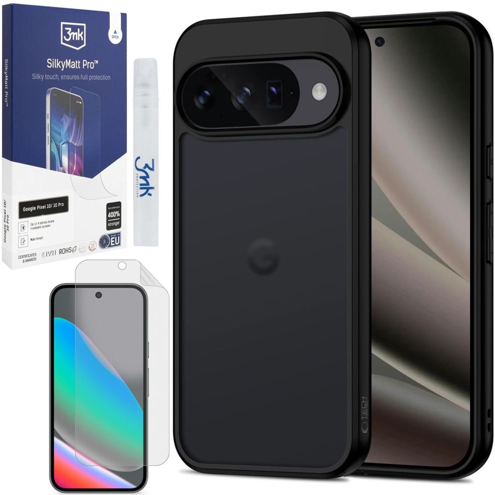 Etui Hybrydowe Matte Case | Black + FOLIA 3mk SilkyMatt do Google Pixel 10 / 10 Pro