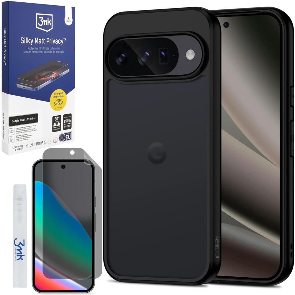 Etui Hybrydowe Matte Case | Black + FOLIA 3mk Silky Matt Privacy do Google Pixel 10 / 10 Pro