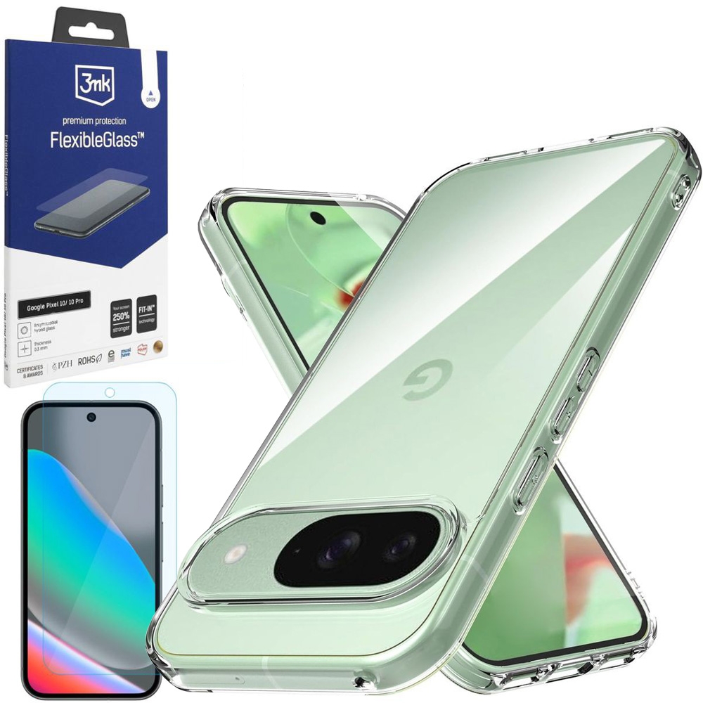 Mocne Etui Air Case PRO 2mm | Bezbarwne + SZKŁO 3mk Flexible Glass do Google Pixel 10 / 10 Pro