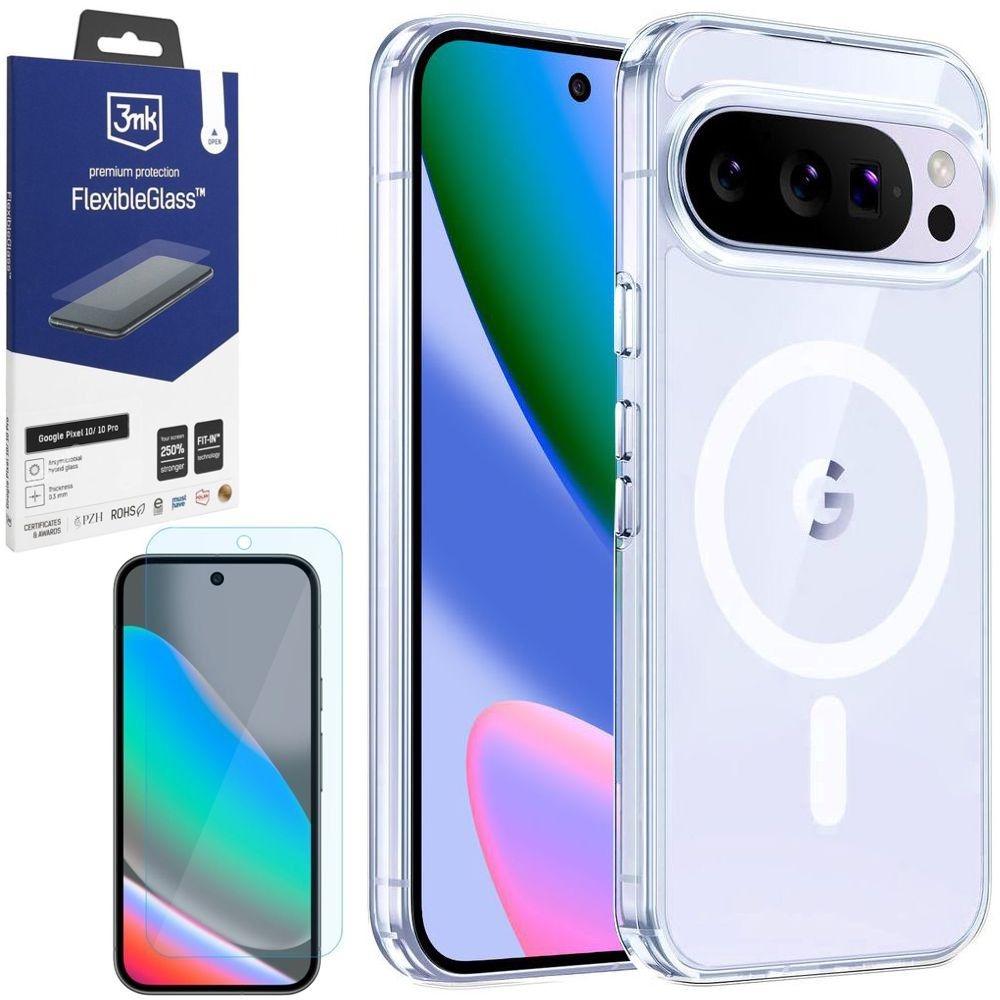 Etui 3mk Armor MagCase z Qi2 PixelSnap | Clear + SZKŁO 3mk Flexible Glass do Google Pixel 10 / 10 Pro