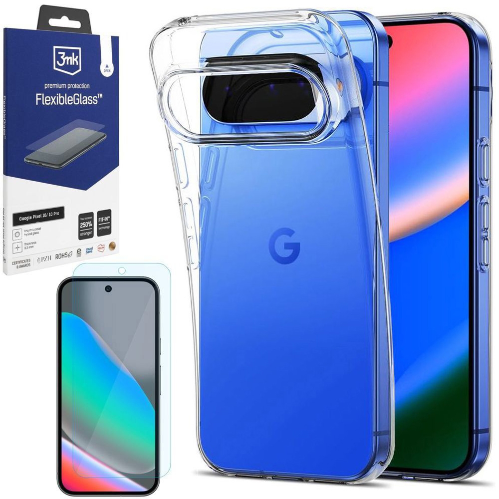 Etui 3mk Clear Case | Bezbarwne + SZKŁO 3mk Flexible Glass do Google Pixel 10 / 10 Pro