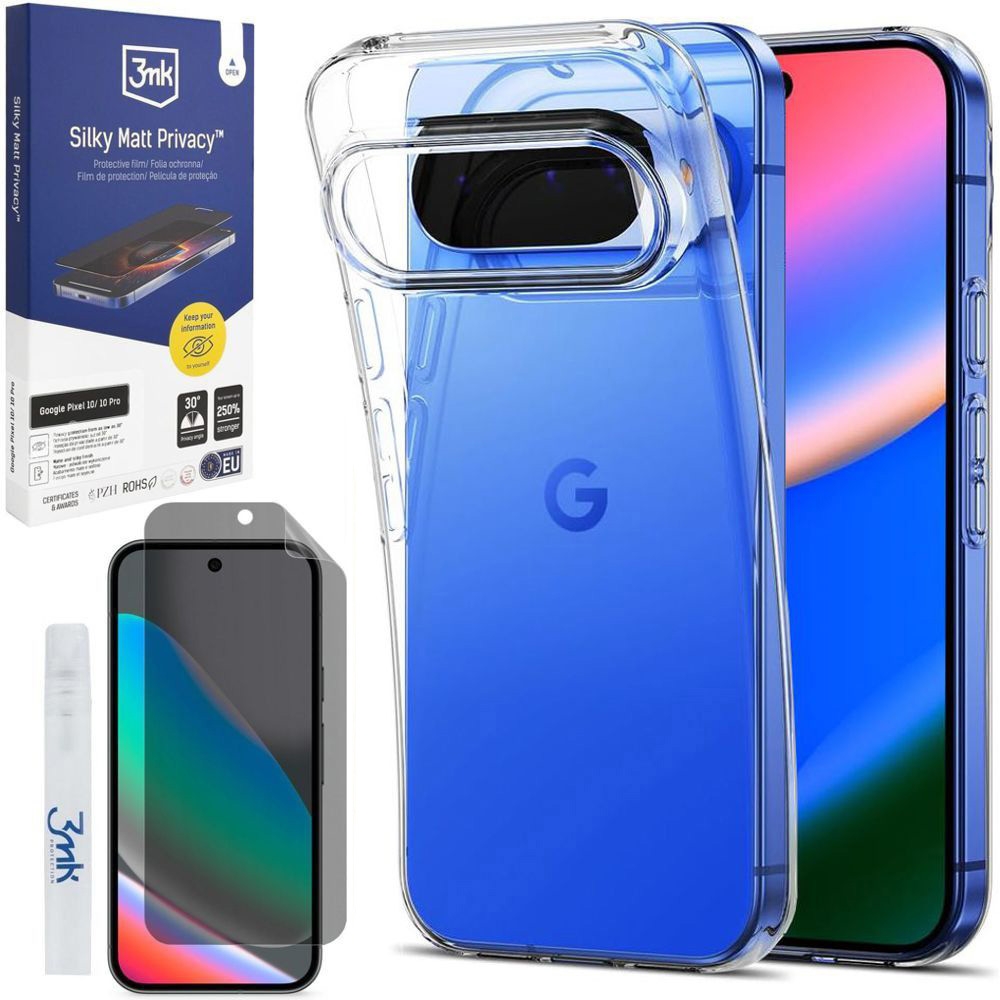 Etui 3mk Clear Case | Bezbarwne + FOLIA 3mk Silky Matt Privacy do Google Pixel 10 / 10 Pro