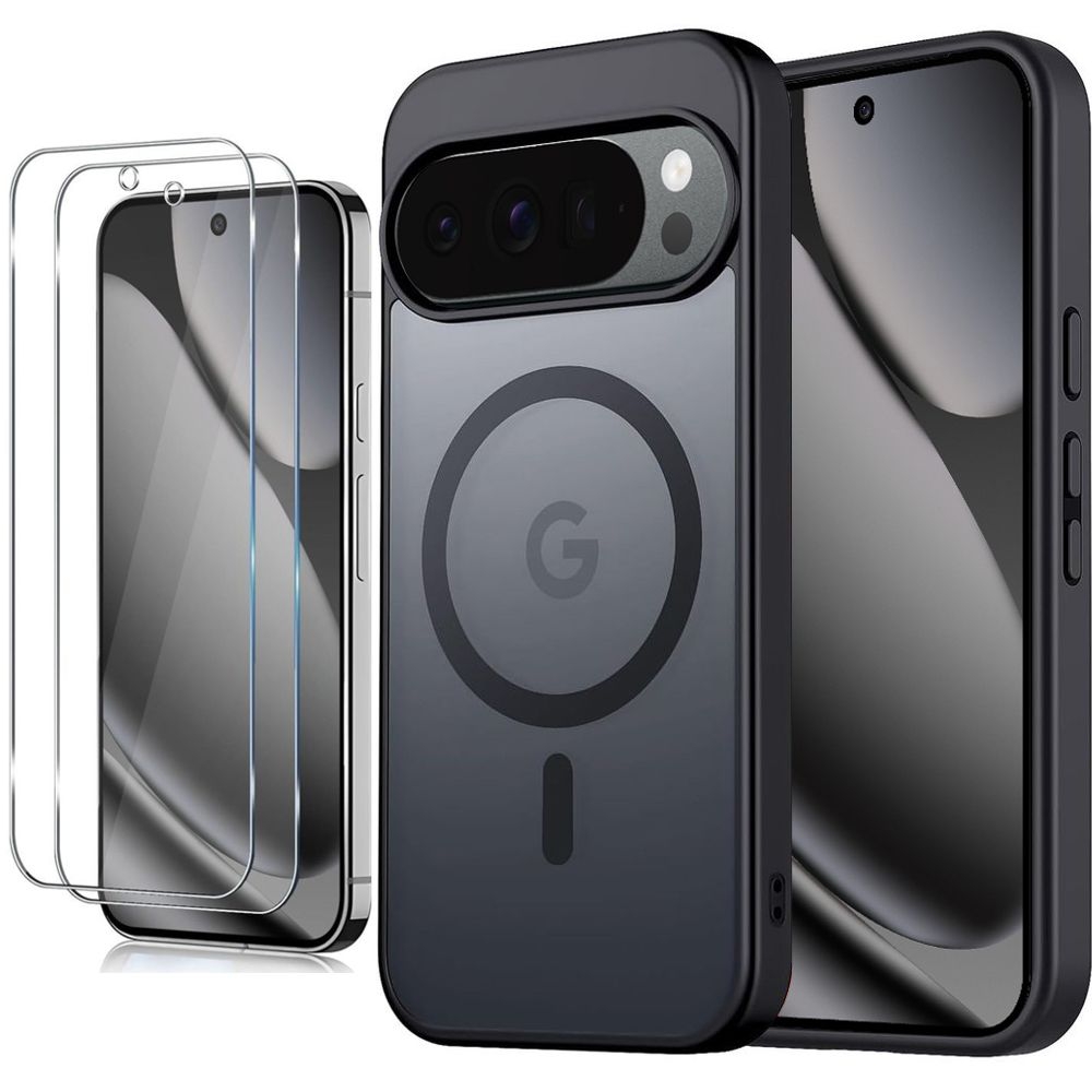 Etui Hybrydowe Matte Case z Qi2 PixelSnap | Black + 2x SZKŁO do Google Pixel 10 Pro XL