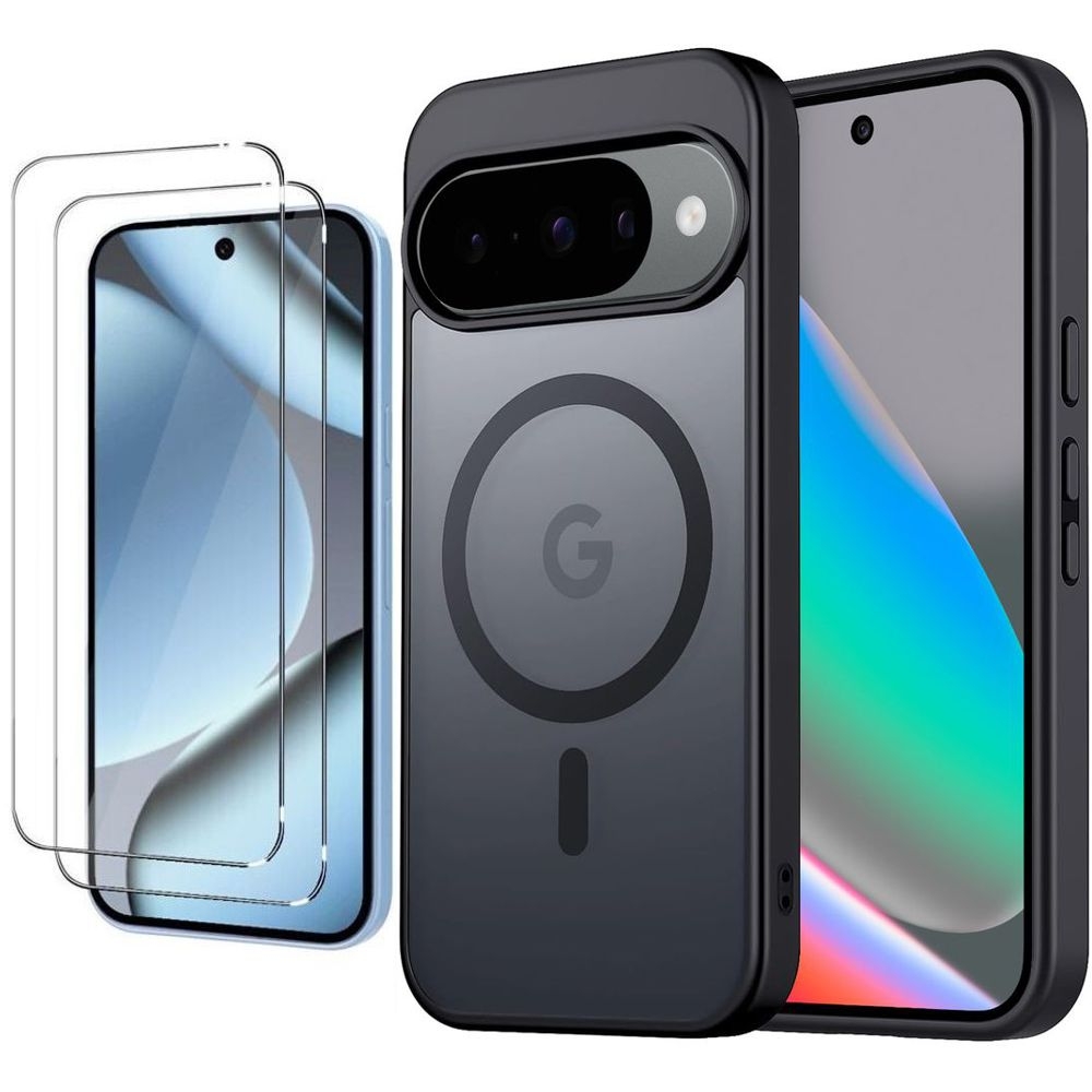 Etui Hybrydowe Matte Case z Qi2 PixelSnap | Black + 2x SZKŁO do Google Pixel 10 / 10 Pro