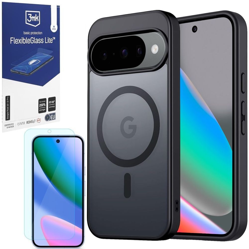 Etui Hybrydowe Matte Case z Qi2 PixelSnap | Black + SZKŁO 3mk Flexible Glass Lite do Google Pixel 10 / 10 Pro