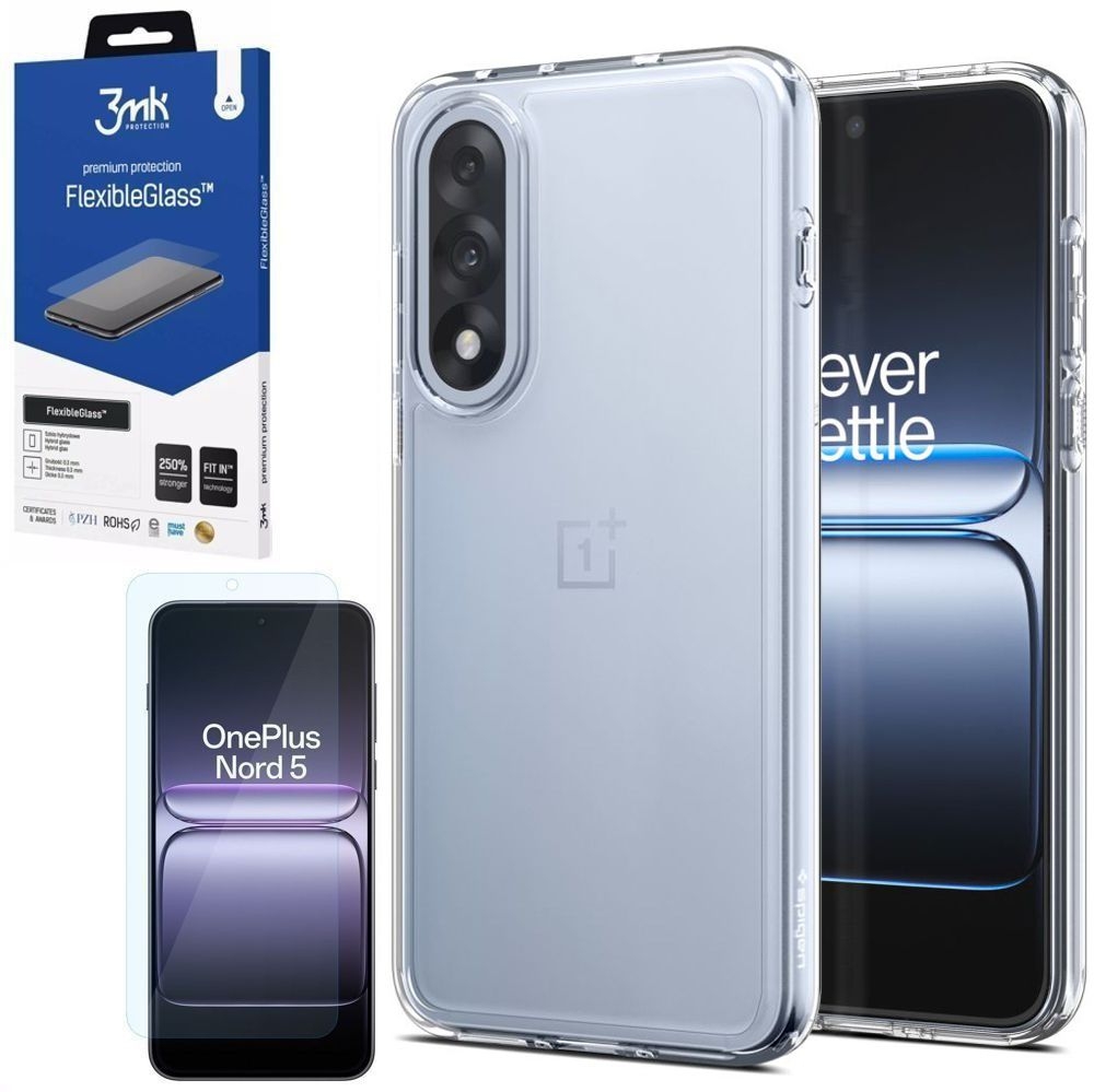 Etui SPIGEN Ultra Hybrid | Crystal Clear + SZKŁO 3mk Flexible Glass do OnePlus Nord 5